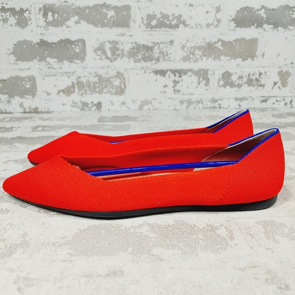 New Rothy's The Flat Red Knit Pointy Toe Slip On Loafers W851